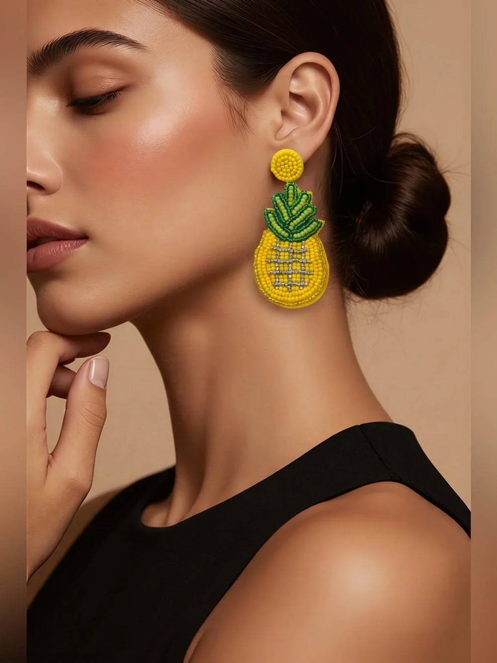 Pineapple NWOT Beaded yellow and Green Earrings